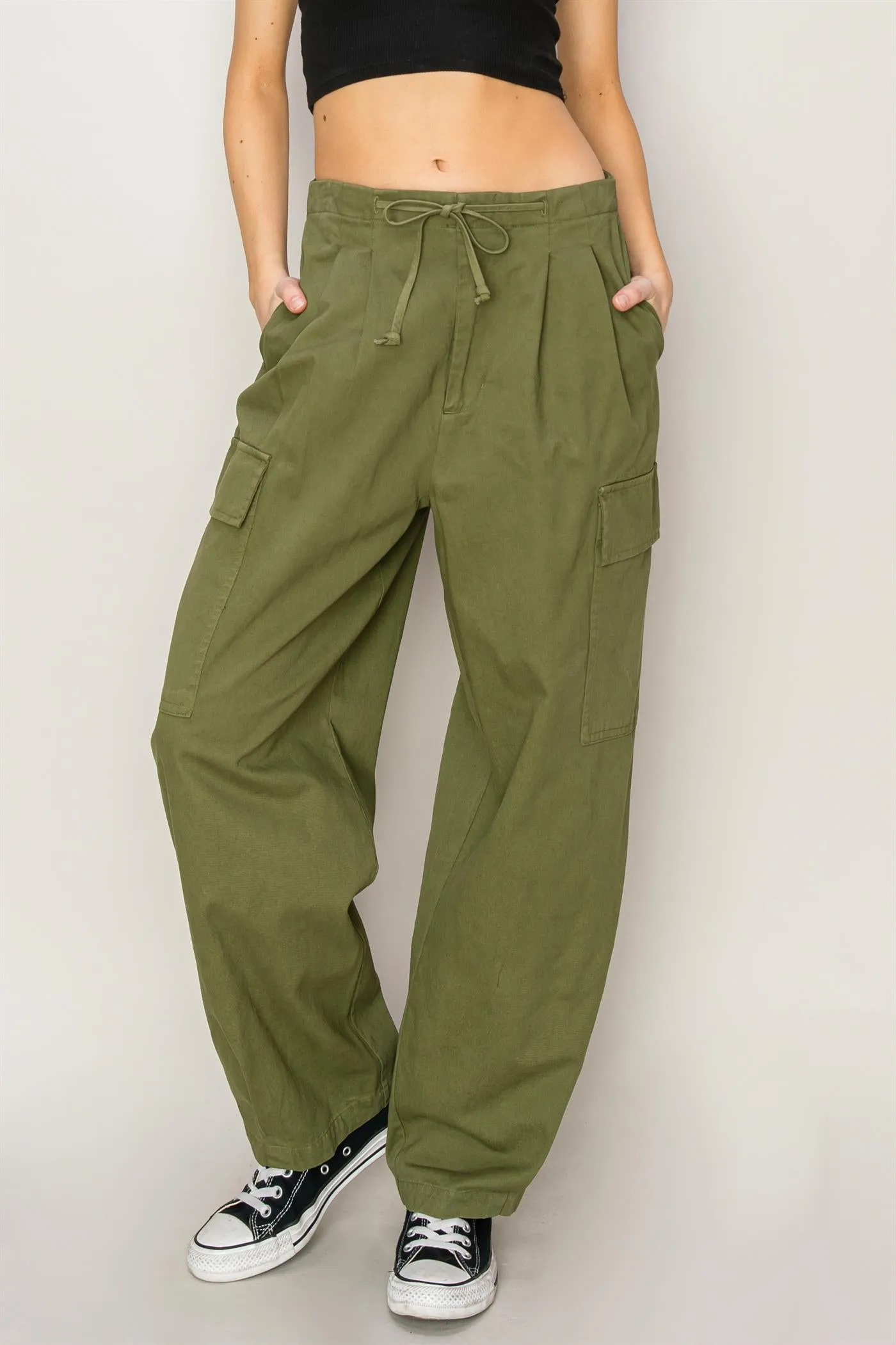 DZ24A650-High Waist Drawstring Cargo Pants