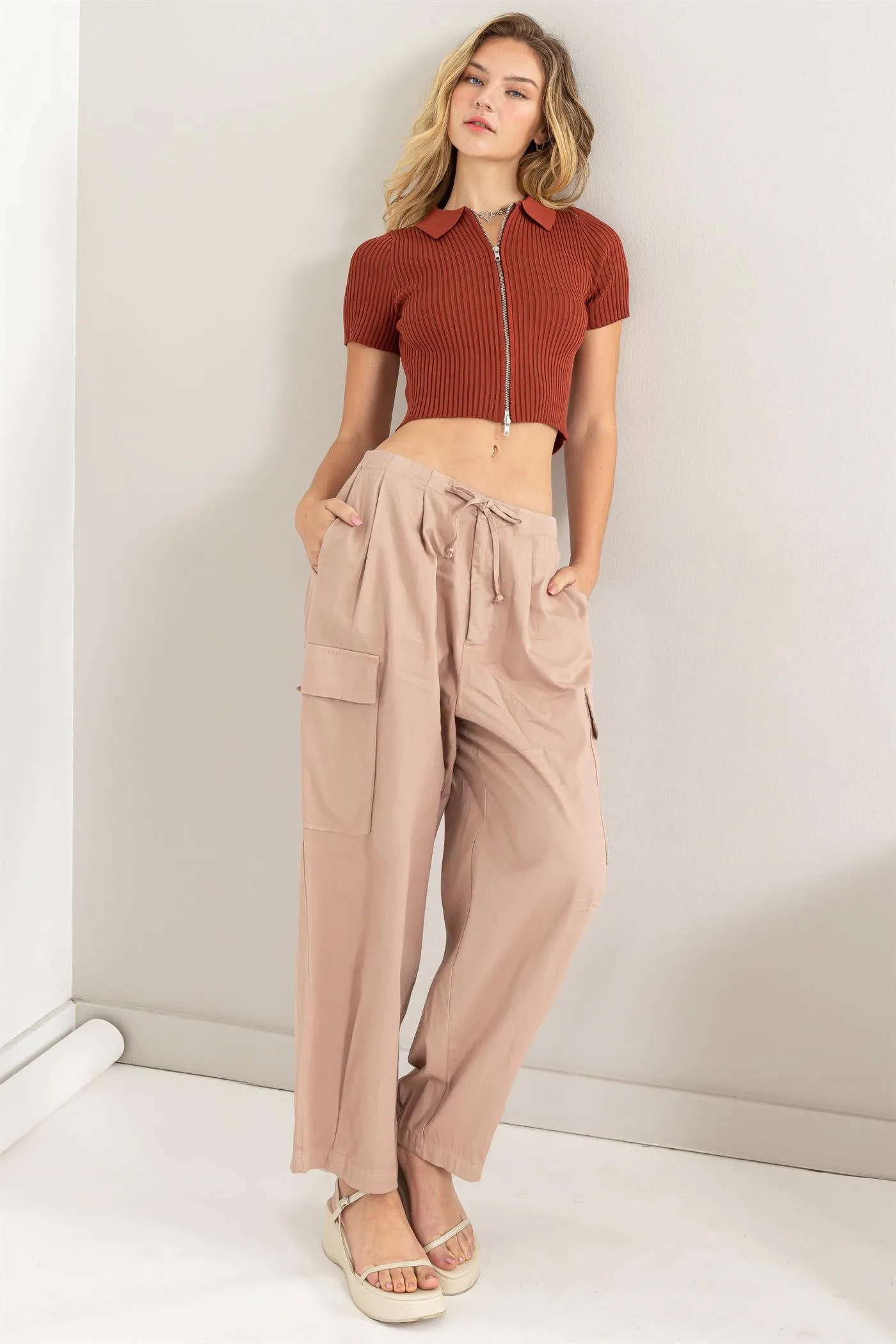DZ24A650-High Waist Drawstring Cargo Pants
