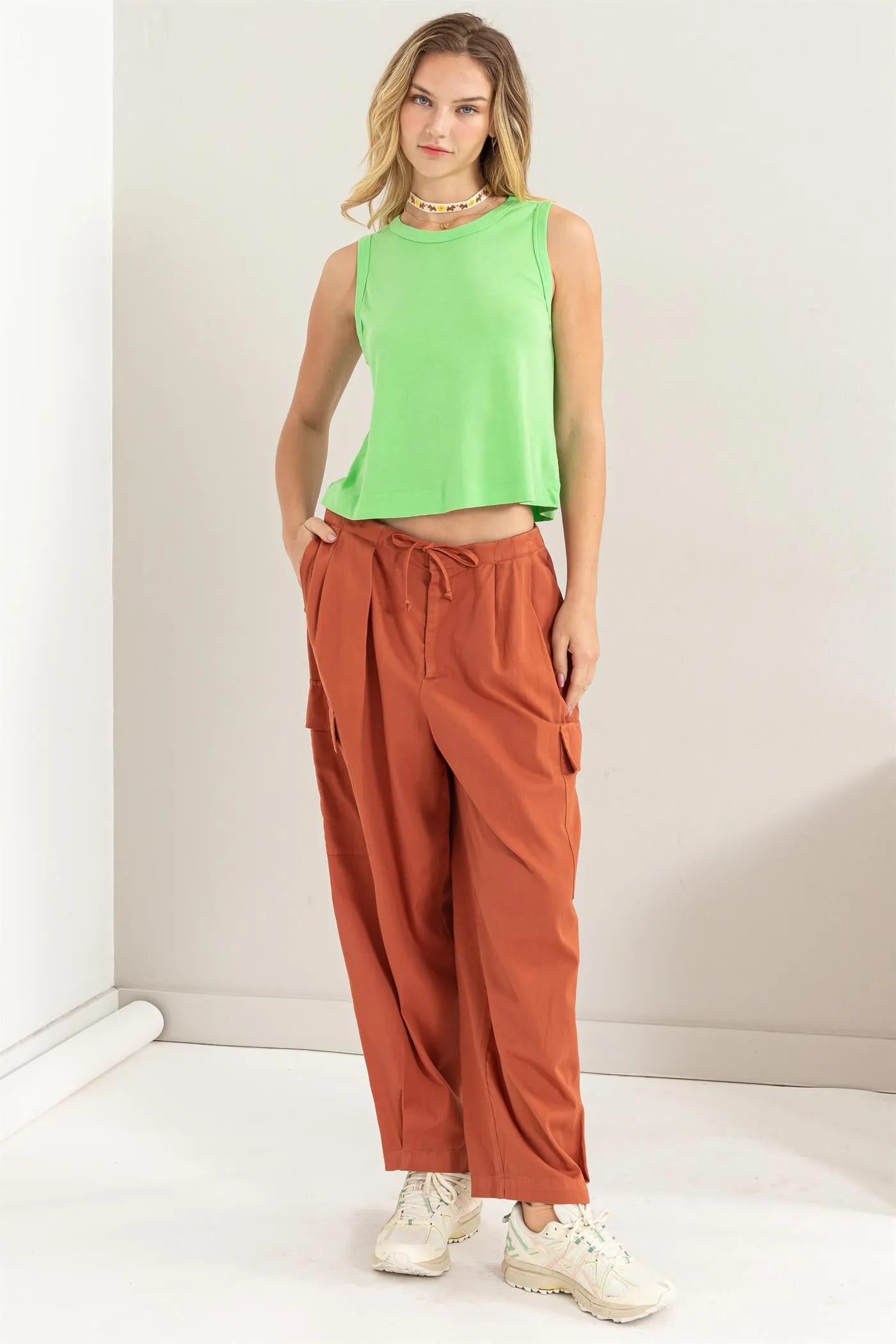 DZ24A650-High Waist Drawstring Cargo Pants