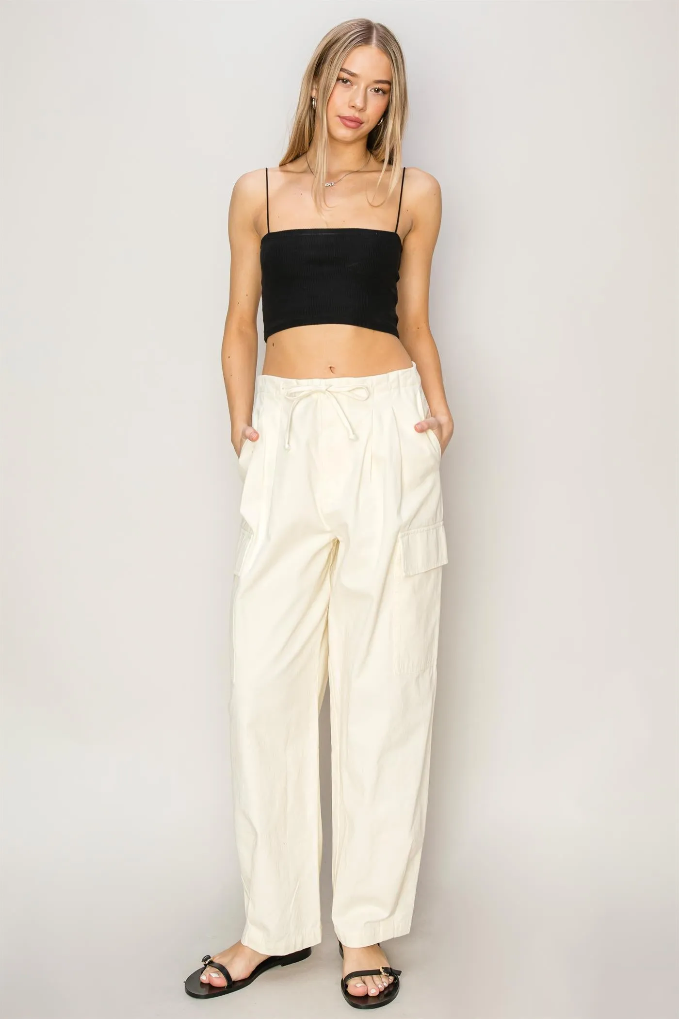 DZ24A650-High Waist Drawstring Cargo Pants