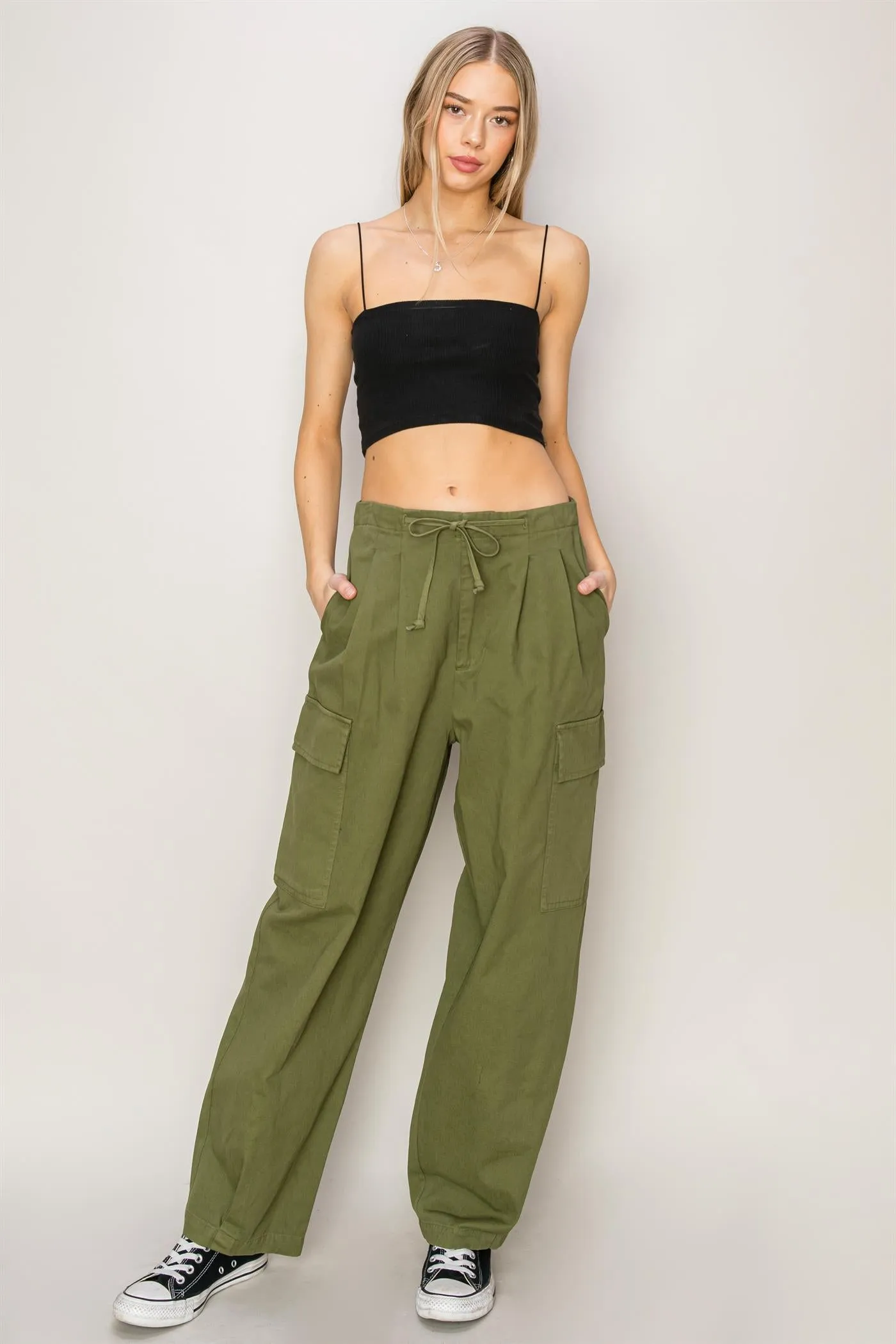 DZ24A650-High Waist Drawstring Cargo Pants