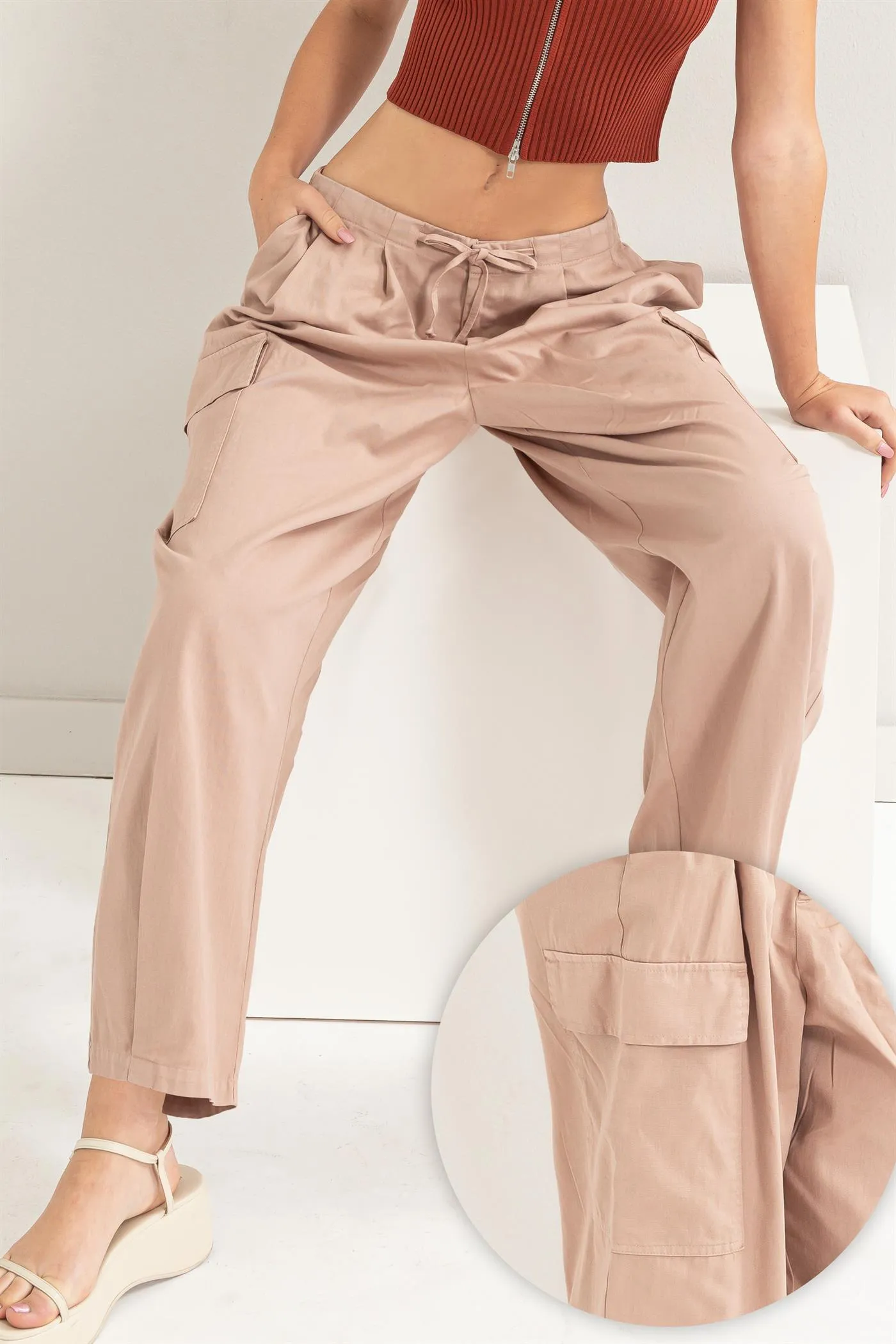 DZ24A650-High Waist Drawstring Cargo Pants