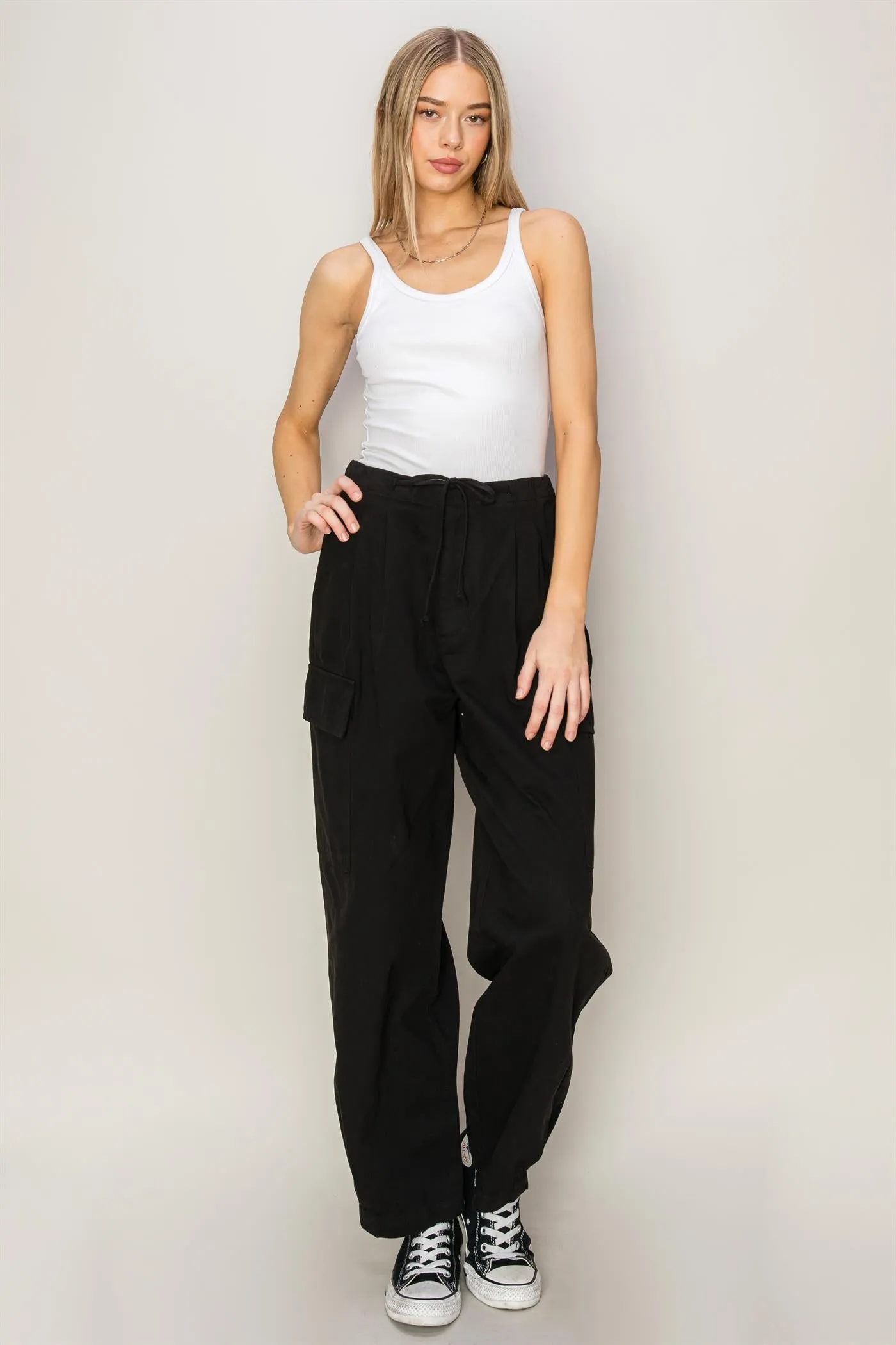 DZ24A650-High Waist Drawstring Cargo Pants