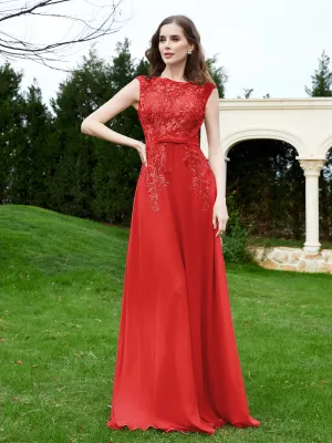 Elegant Illusion Lace Appliqued Dress With Buttons Red Plus Size