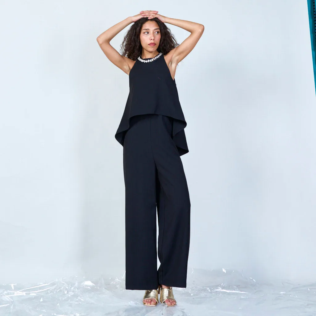 Elegant layered jumpsuit with embellished neckline wholesale