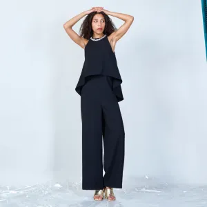 Elegant layered jumpsuit with embellished neckline wholesale