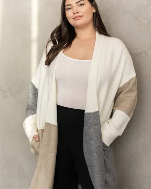 Fiona Colorblock Long Cardigan | Ivory / Light Grey
