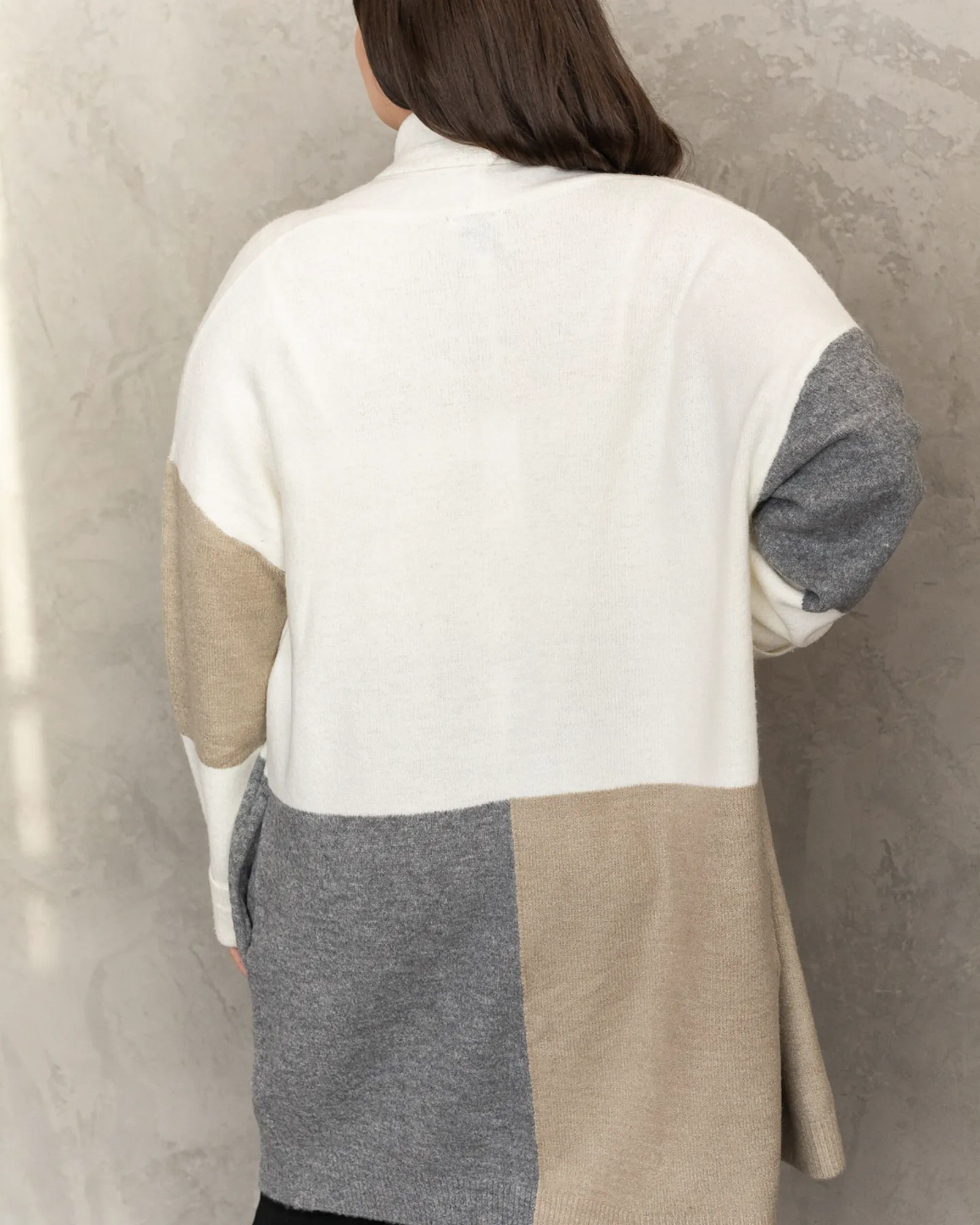 Fiona Colorblock Long Cardigan | Ivory / Light Grey