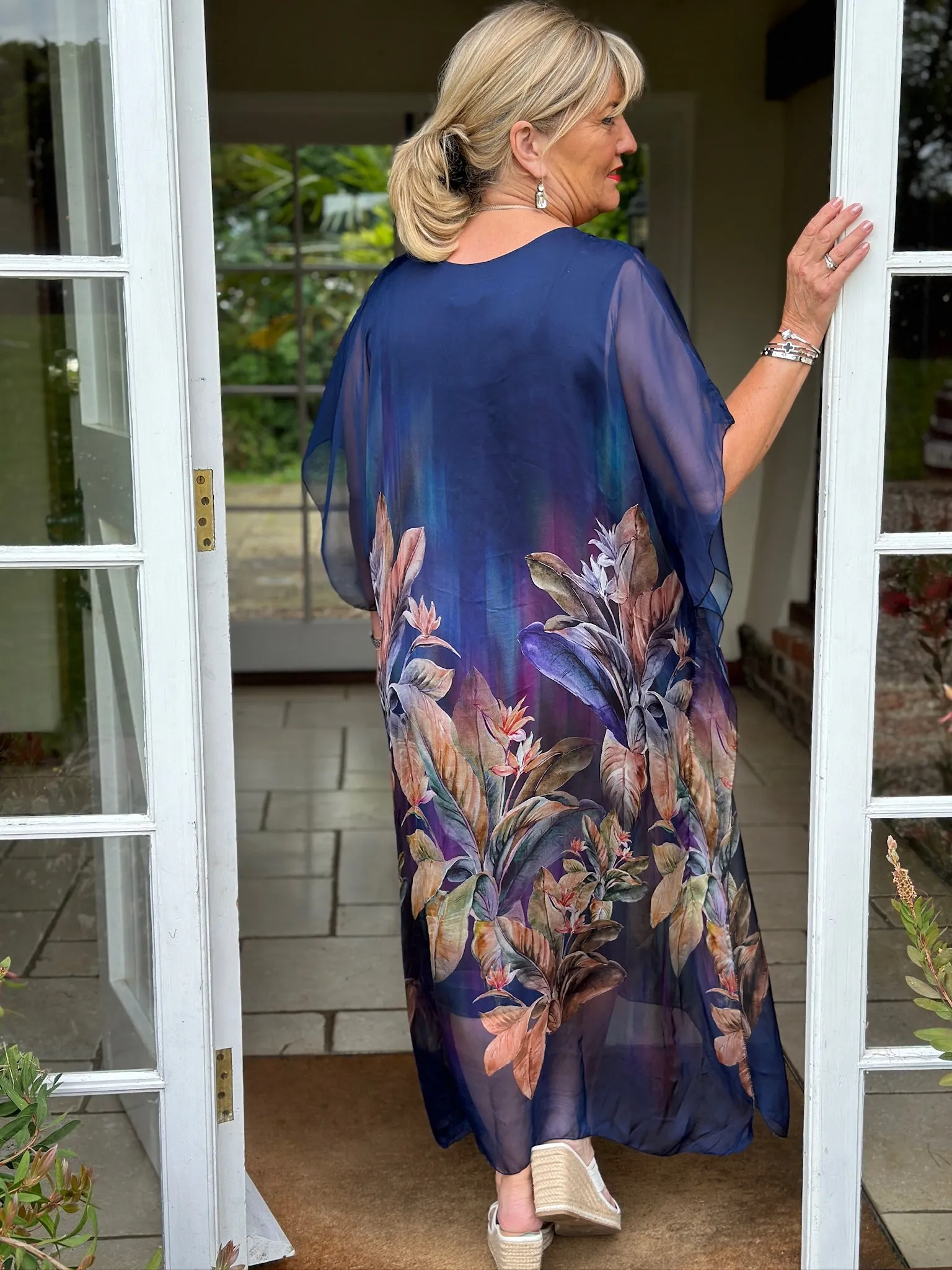 Floral Lucia Silk Dress | Navy