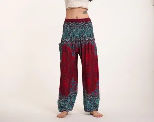 Geometric Mandalas Unisex Harem Pants in Red