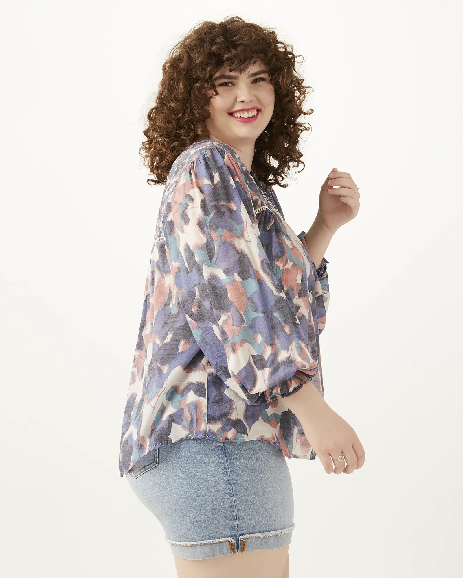 Gwen Printed Peasant Top | Royal Blue