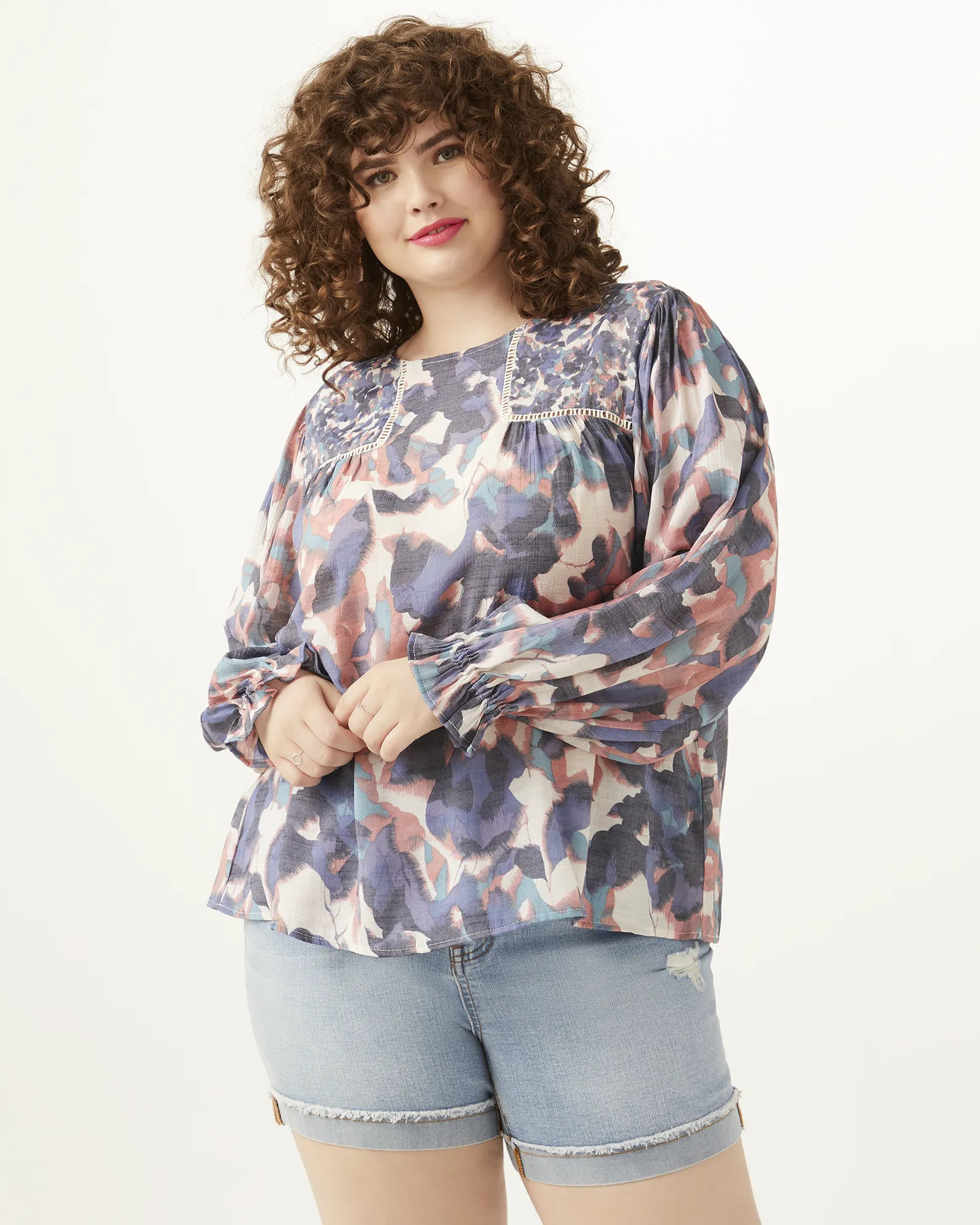 Gwen Printed Peasant Top | Royal Blue