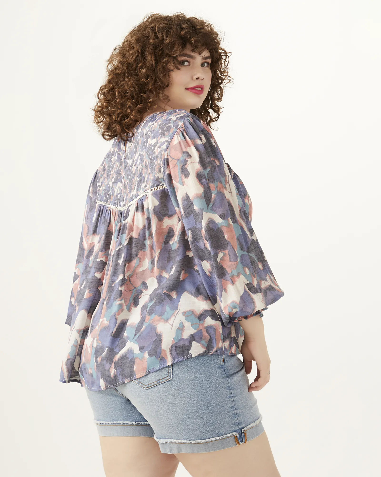 Gwen Printed Peasant Top | Royal Blue