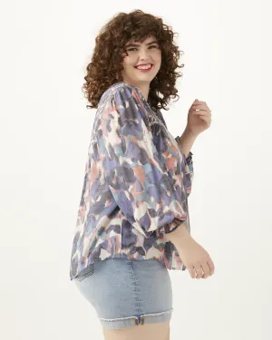 Gwen Printed Peasant Top | Royal Blue