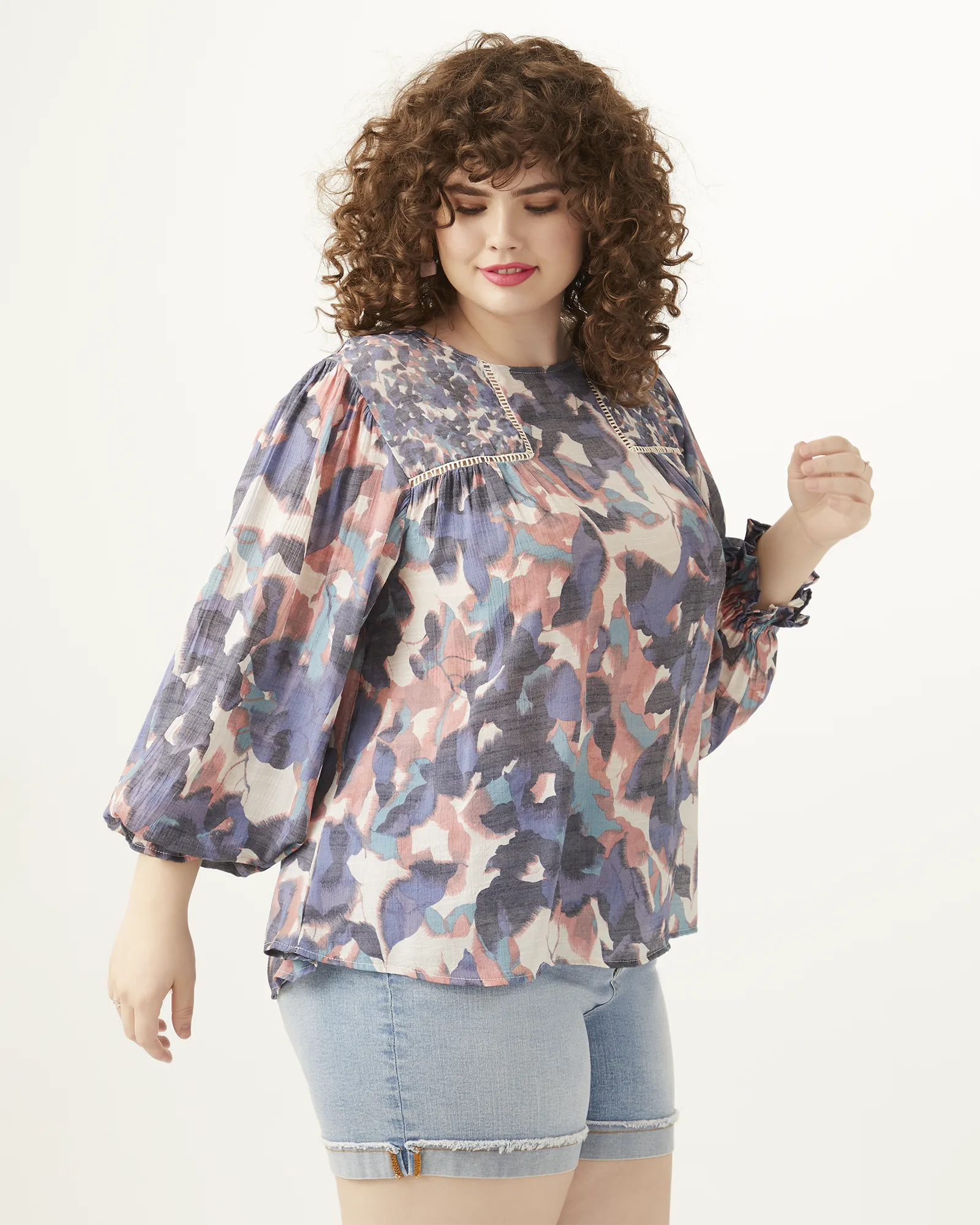 Gwen Printed Peasant Top | Royal Blue