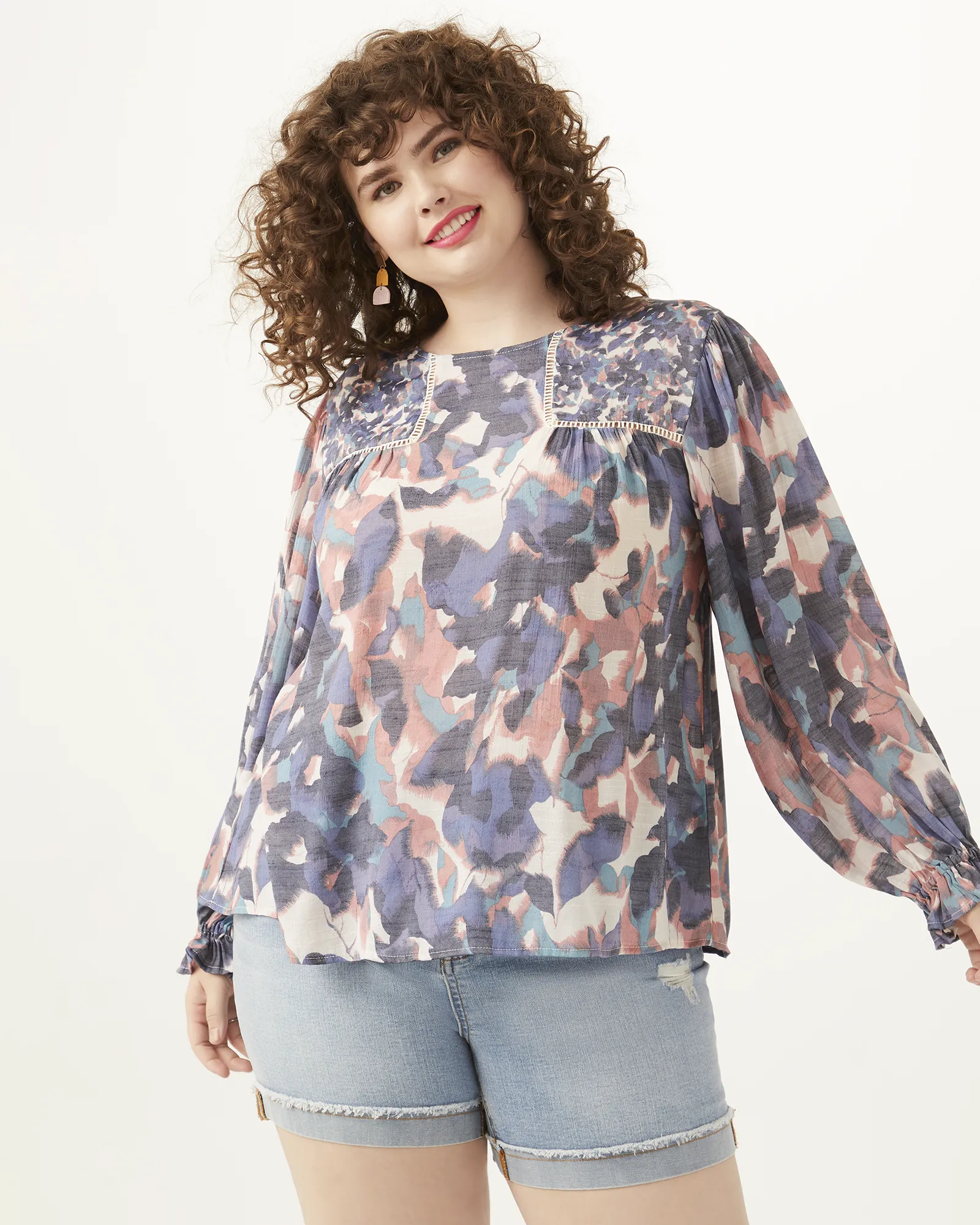 Gwen Printed Peasant Top | Royal Blue