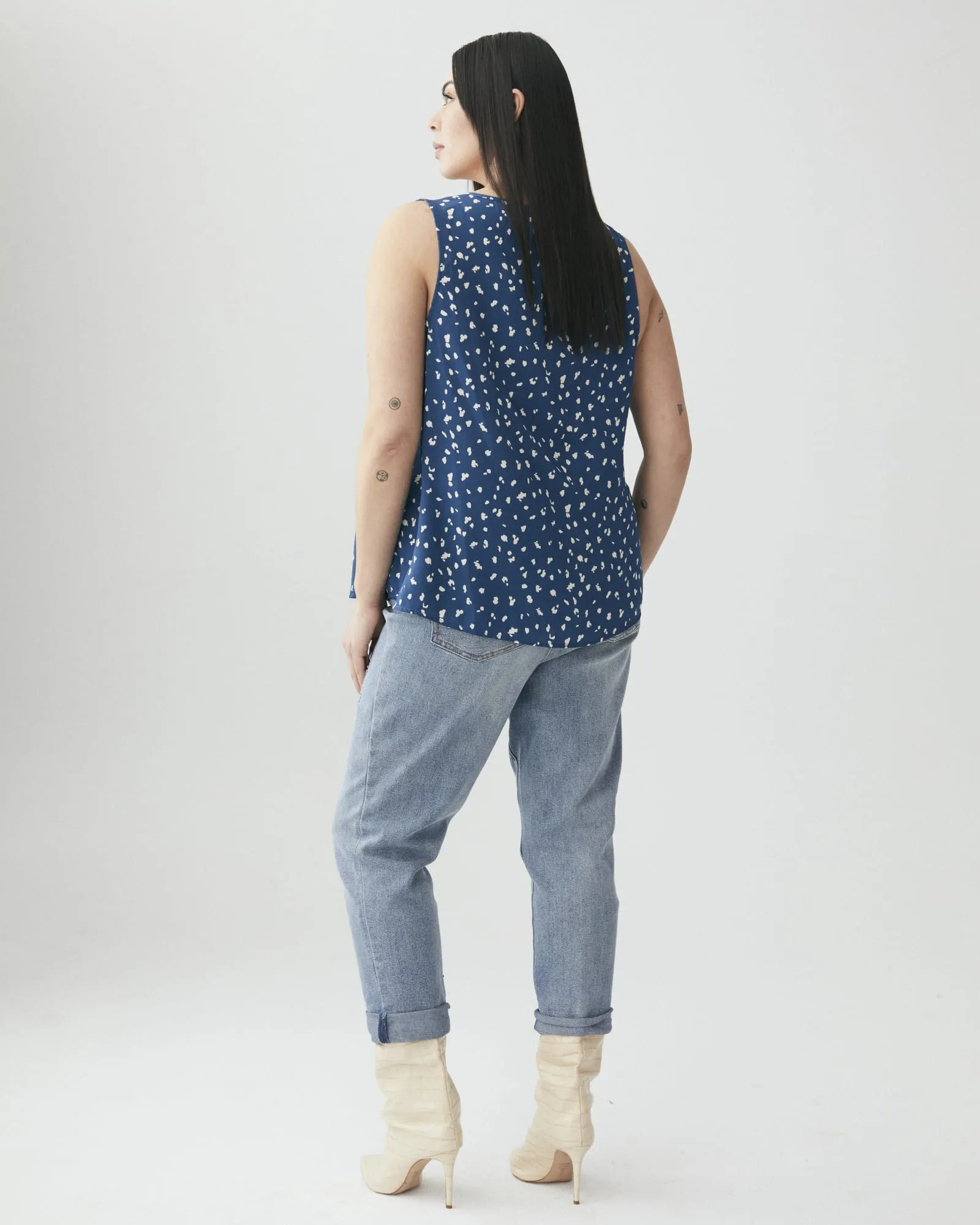 Gwenda Boho Floral Print Sleeveless Top | Navy / Ivory