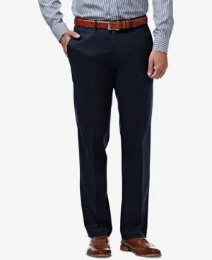 Haggar Mens Straight fit Casual Pants 30 / 30 Navy Blue Solid