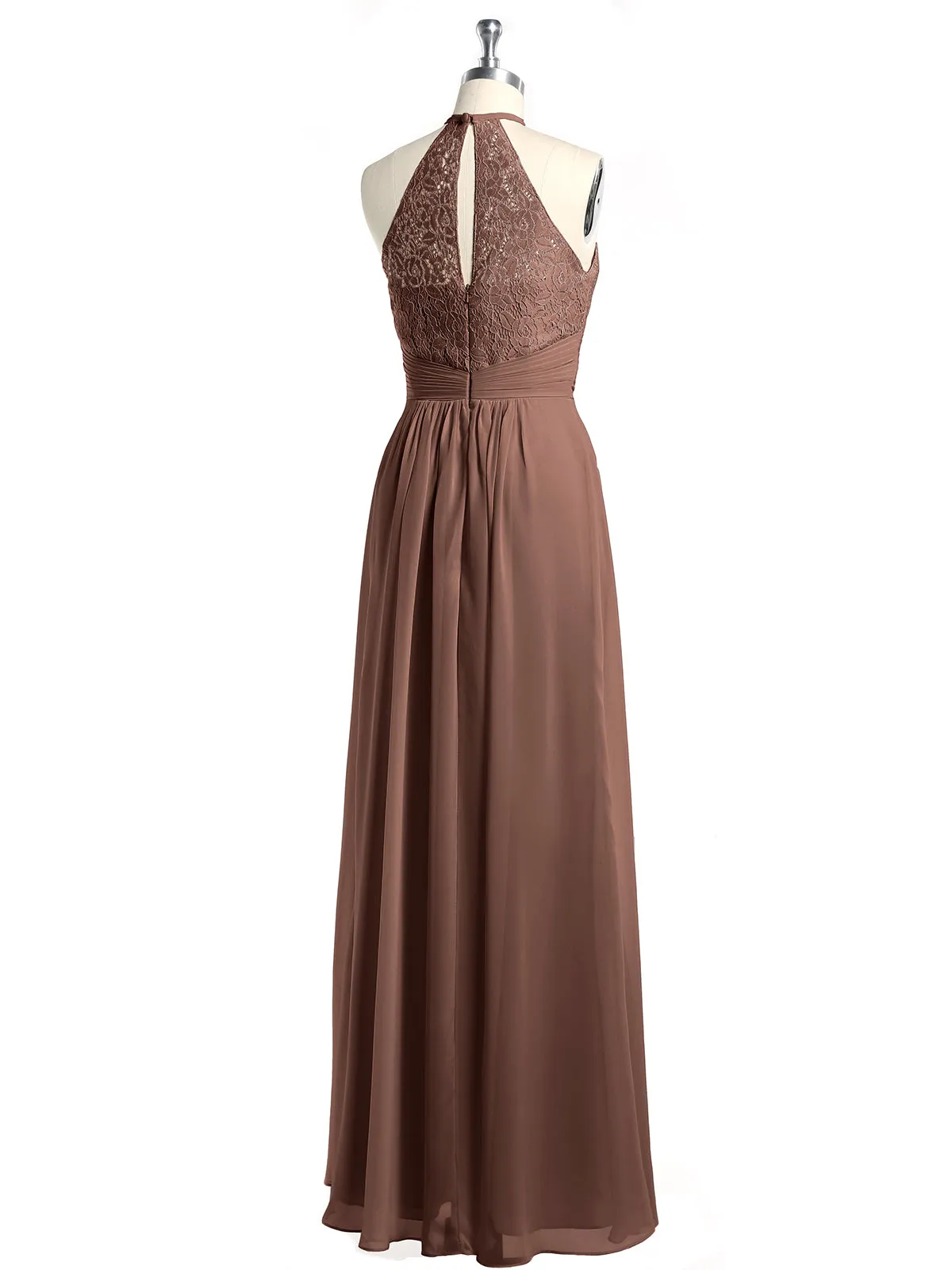Halter Chiffon And Lace Long Dresses Chocolate