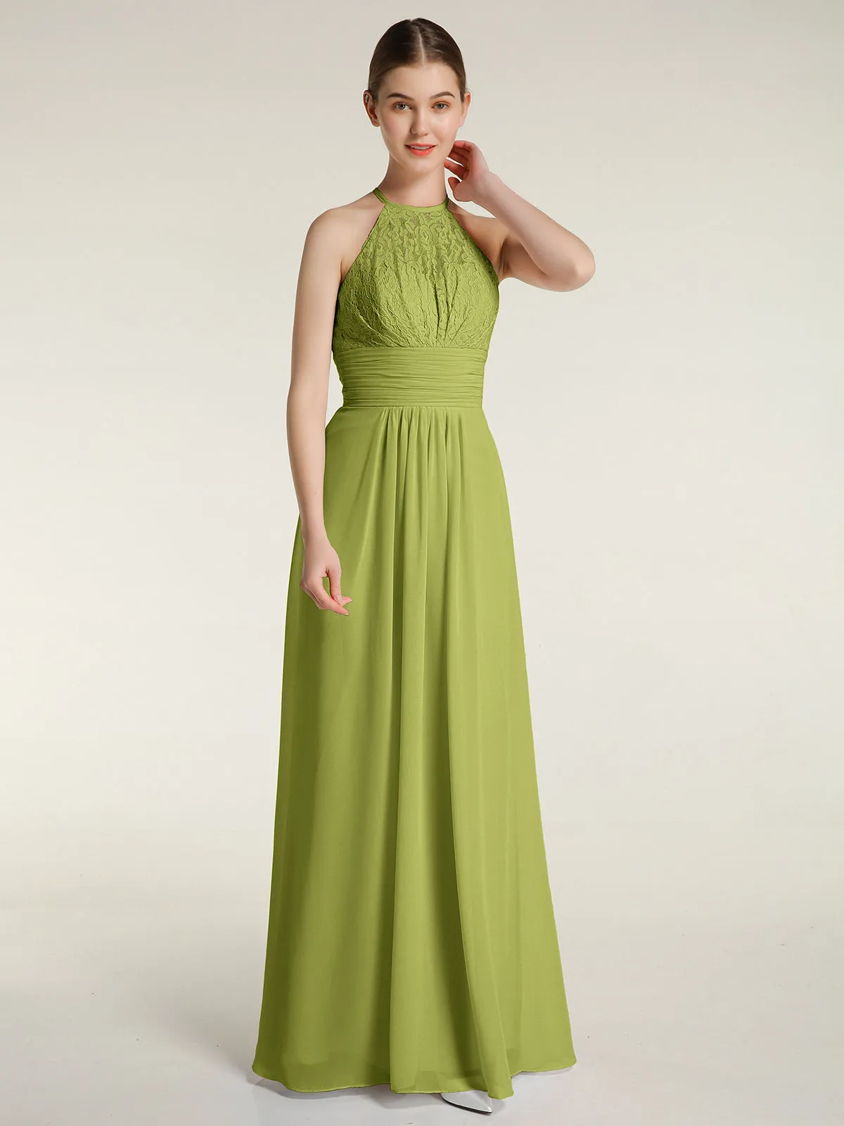 Halter Chiffon And Lace Long Dresses Clover Plus Size