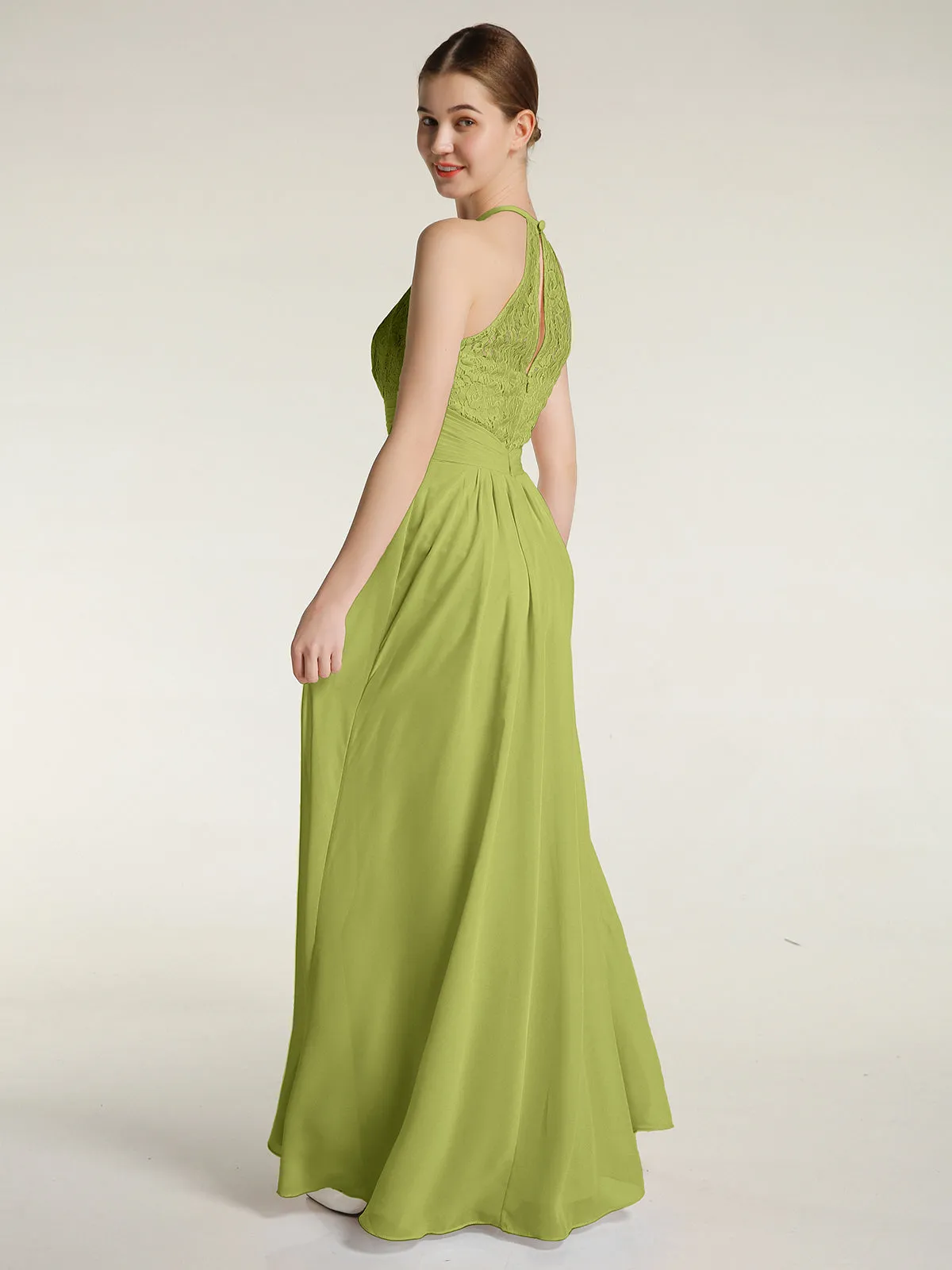 Halter Chiffon And Lace Long Dresses Clover Plus Size