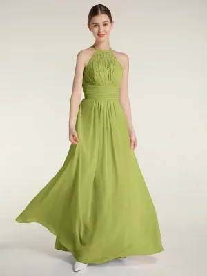 Halter Chiffon And Lace Long Dresses Clover Plus Size