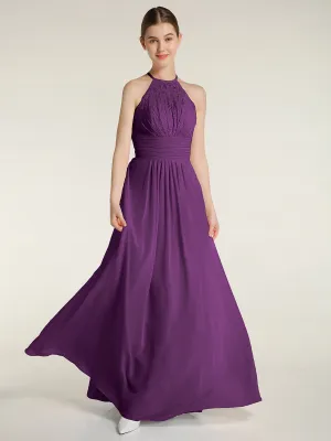 Halter Chiffon And Lace Long Dresses Grape Plus Size