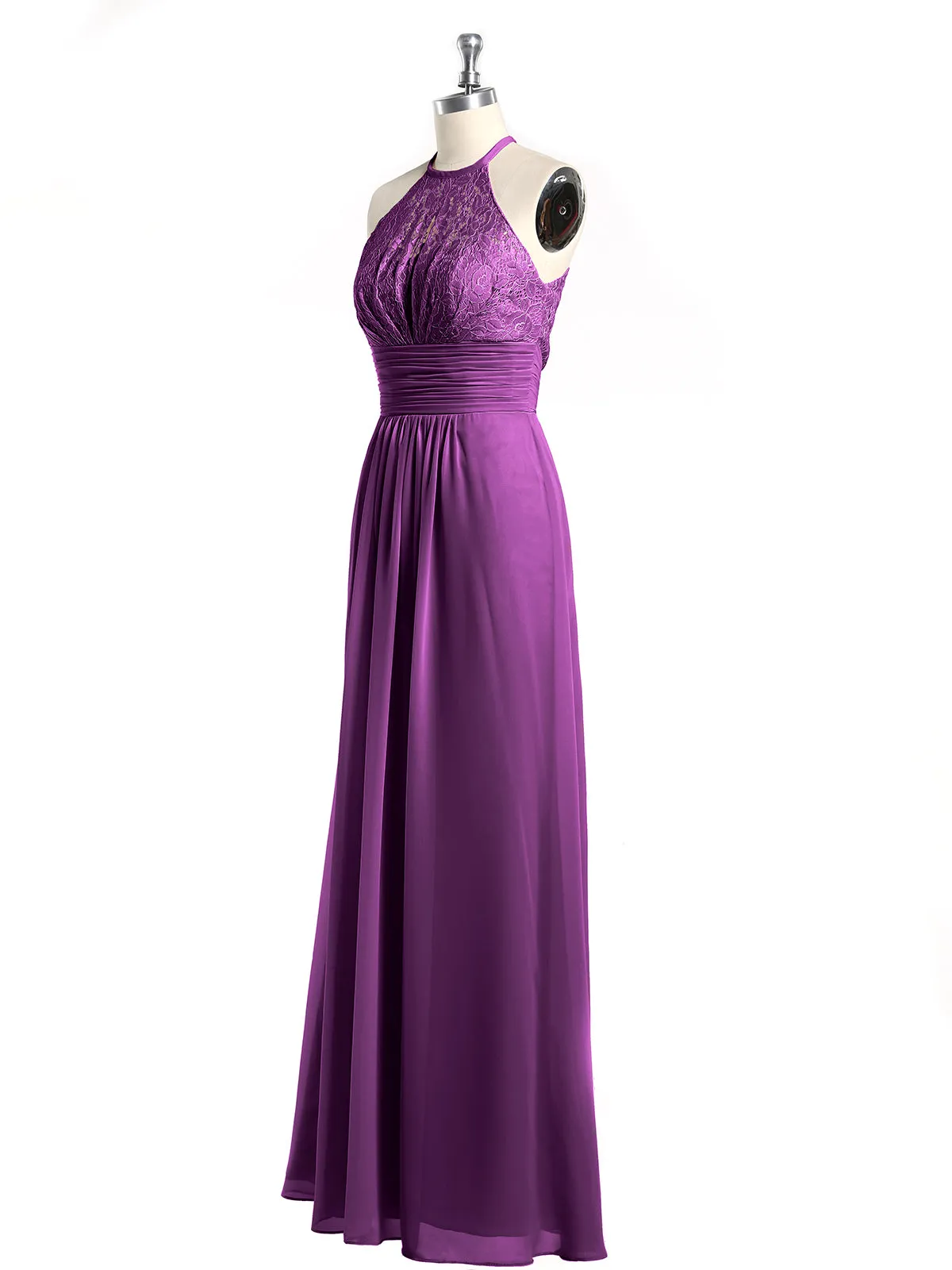 Halter Chiffon And Lace Long Dresses Grape Plus Size