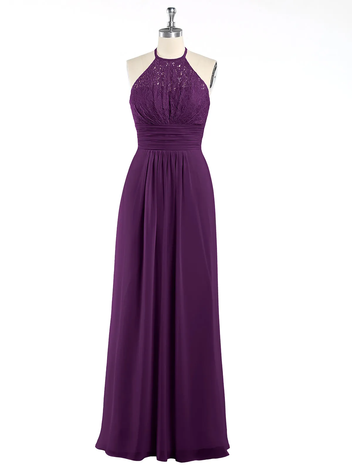 Halter Chiffon And Lace Long Dresses Grape Plus Size