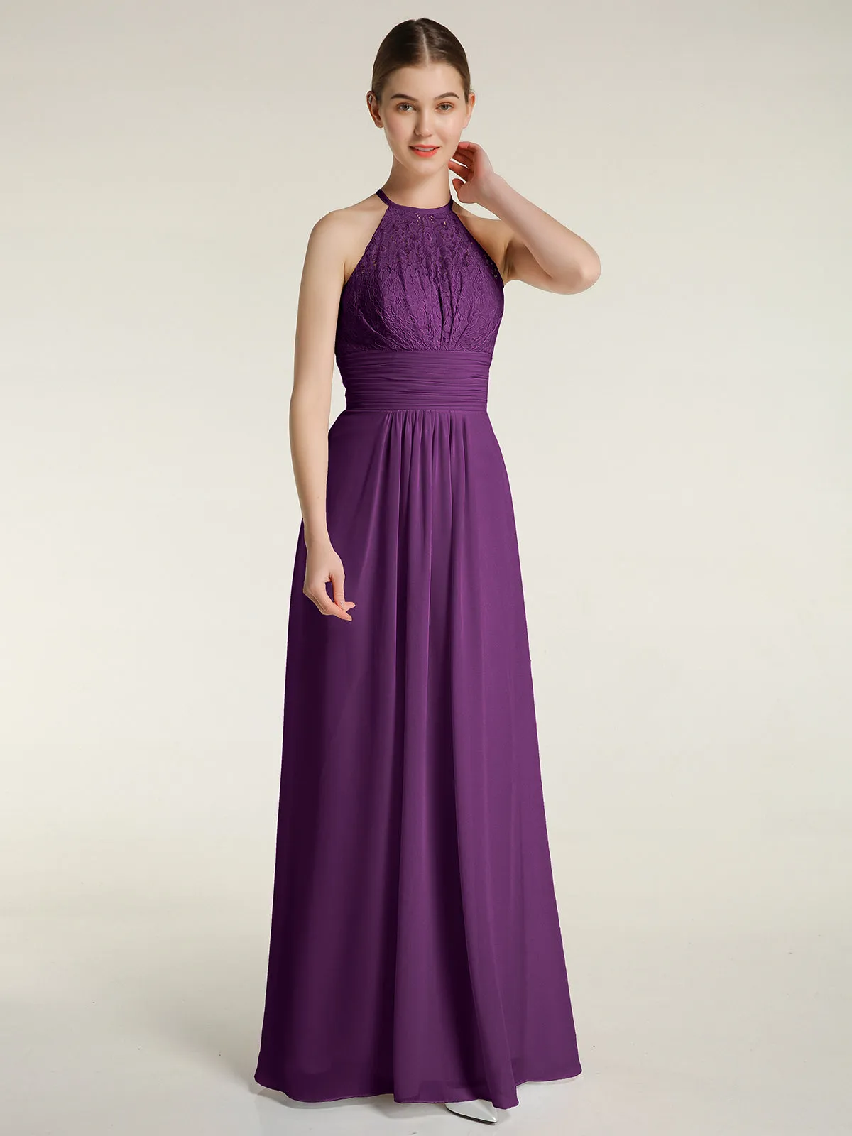 Halter Chiffon And Lace Long Dresses Grape Plus Size