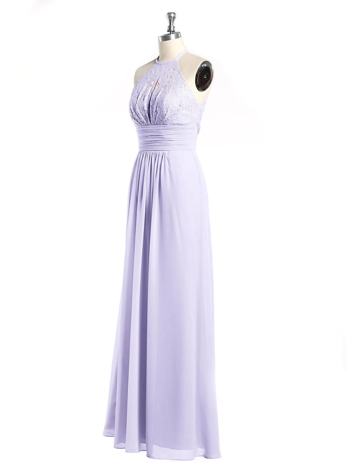 Halter Chiffon And Lace Long Dresses Lilac Plus Size