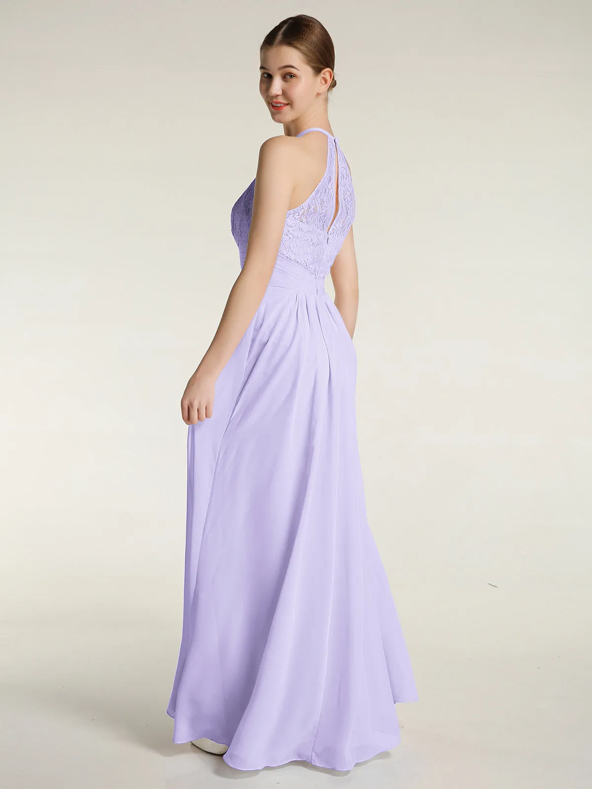 Halter Chiffon And Lace Long Dresses Lilac Plus Size
