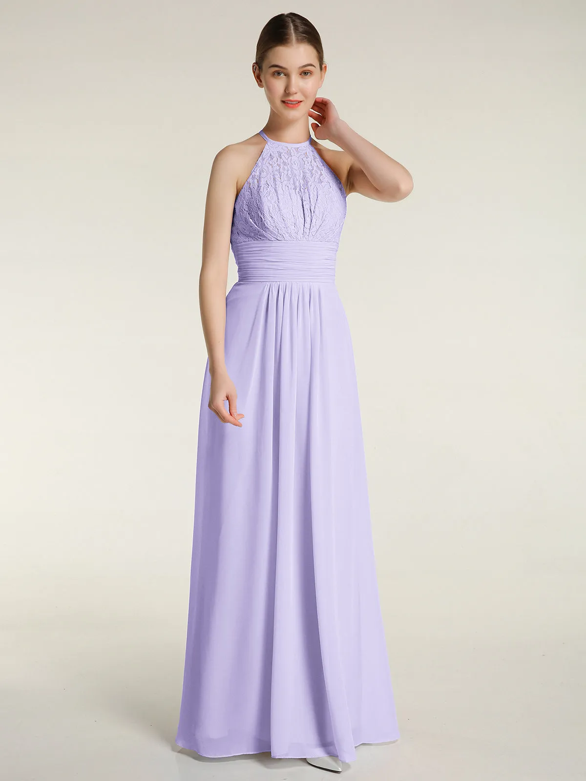Halter Chiffon And Lace Long Dresses Lilac Plus Size