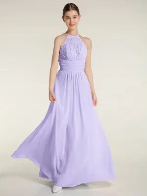 Halter Chiffon And Lace Long Dresses Lilac Plus Size