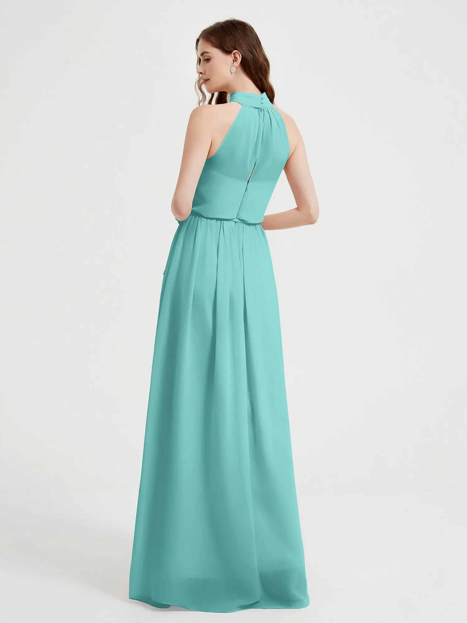 High Neck Chiffon Dresses with Slit and Sash Bow-Spa Plus Size