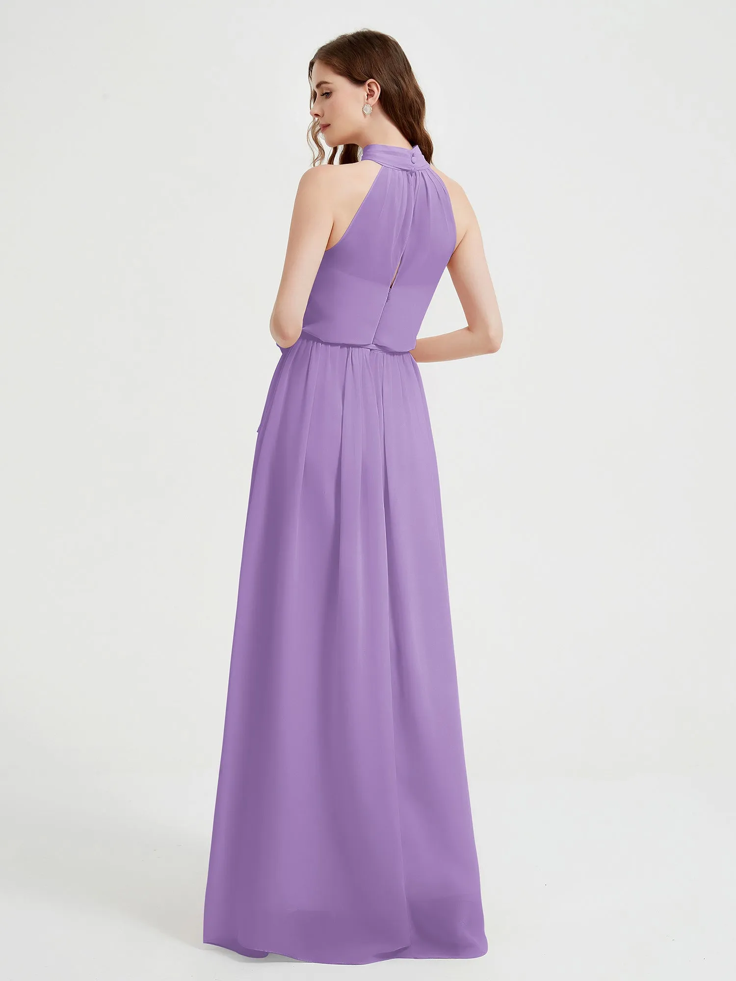 High Neck Chiffon Dresses with Slit and Sash Bow-Tahiti Plus Size