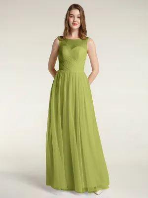 Illusion Neck Cross Tulle Bridesmaid Dresses-Clover Plus Size