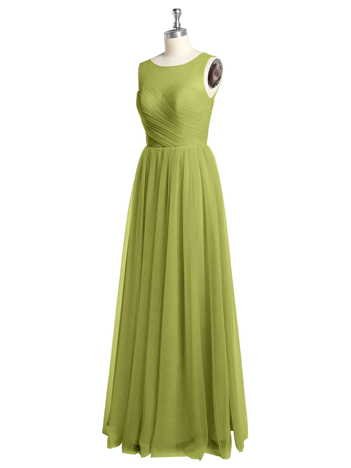 Illusion Neck Cross Tulle Bridesmaid Dresses-Clover Plus Size