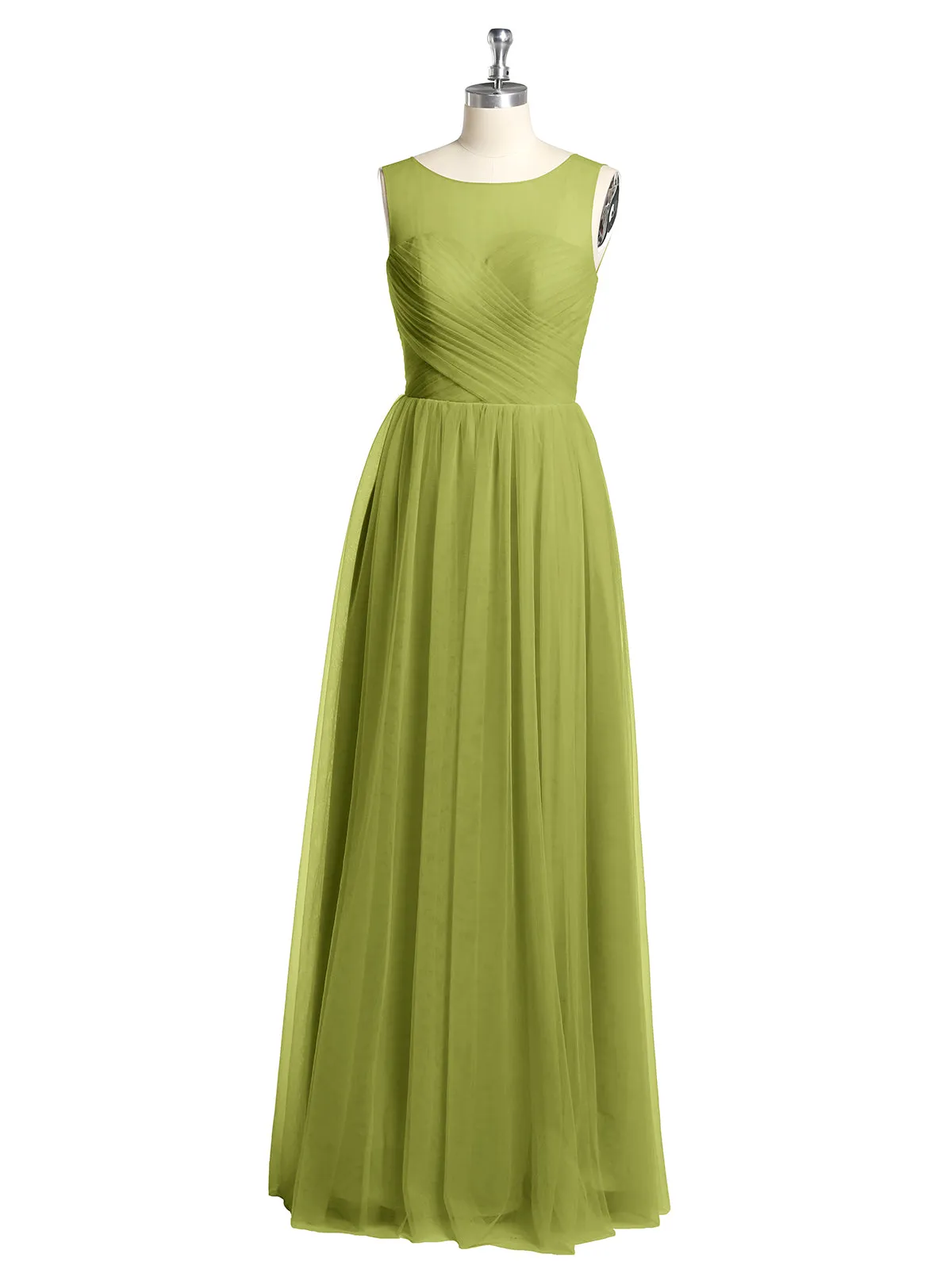 Illusion Neck Cross Tulle Bridesmaid Dresses-Clover Plus Size