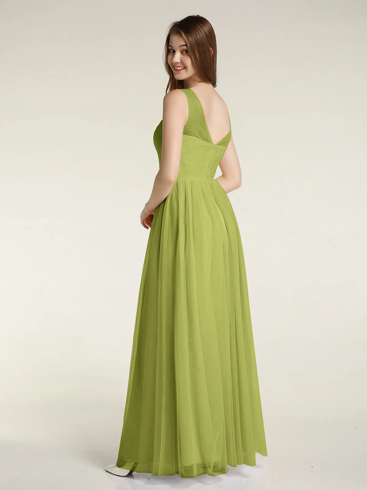 Illusion Neck Cross Tulle Bridesmaid Dresses-Clover Plus Size