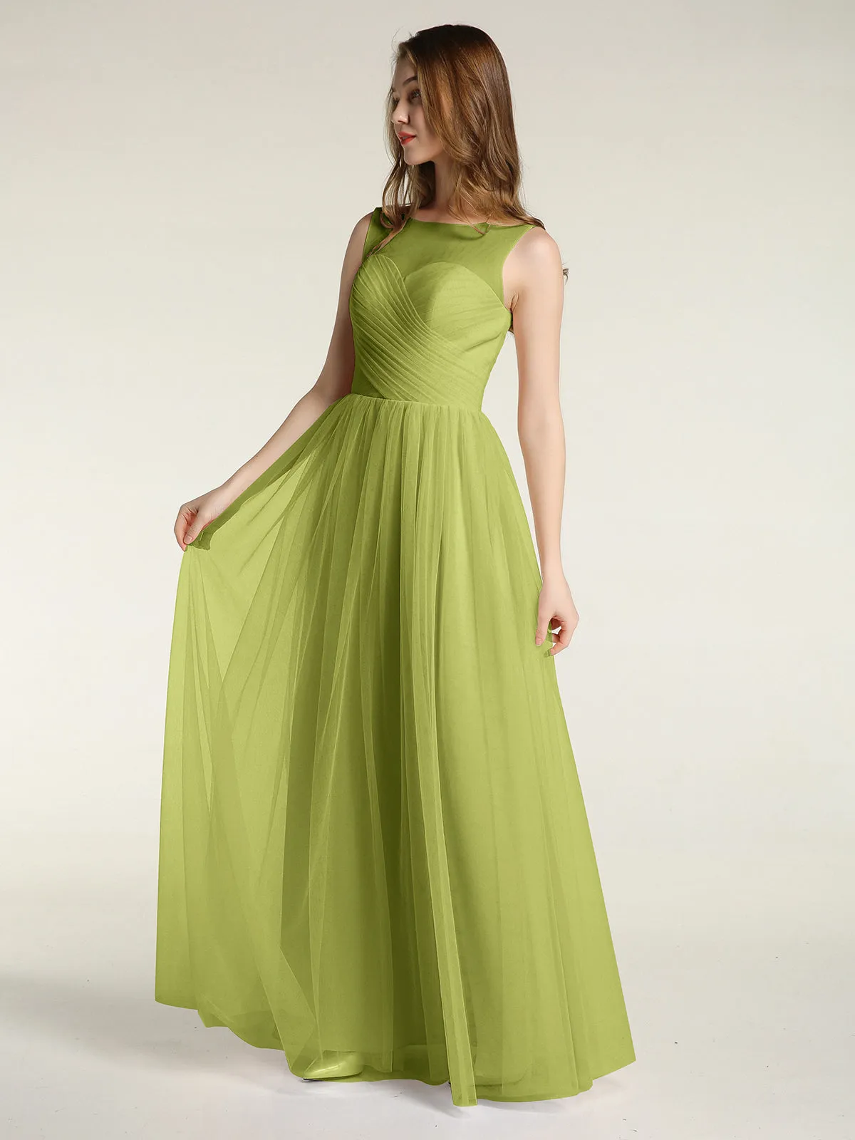 Illusion Neck Cross Tulle Bridesmaid Dresses-Clover Plus Size