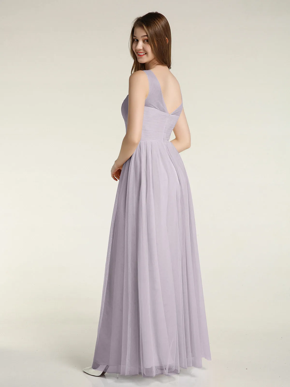 Illusion Neck Cross Tulle Bridesmaid Dresses-Dusk Plus Size