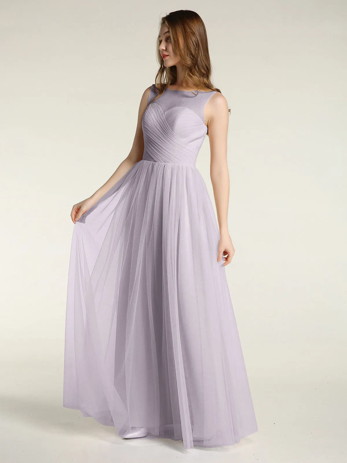Illusion Neck Cross Tulle Bridesmaid Dresses-Dusk Plus Size