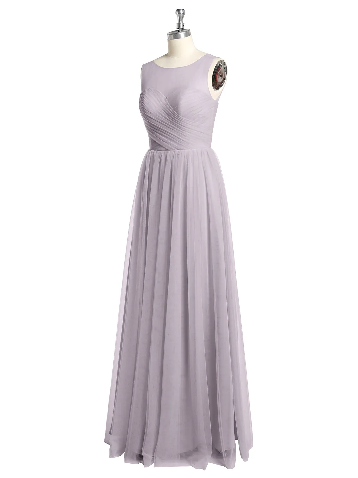 Illusion Neck Cross Tulle Bridesmaid Dresses-Dusk Plus Size