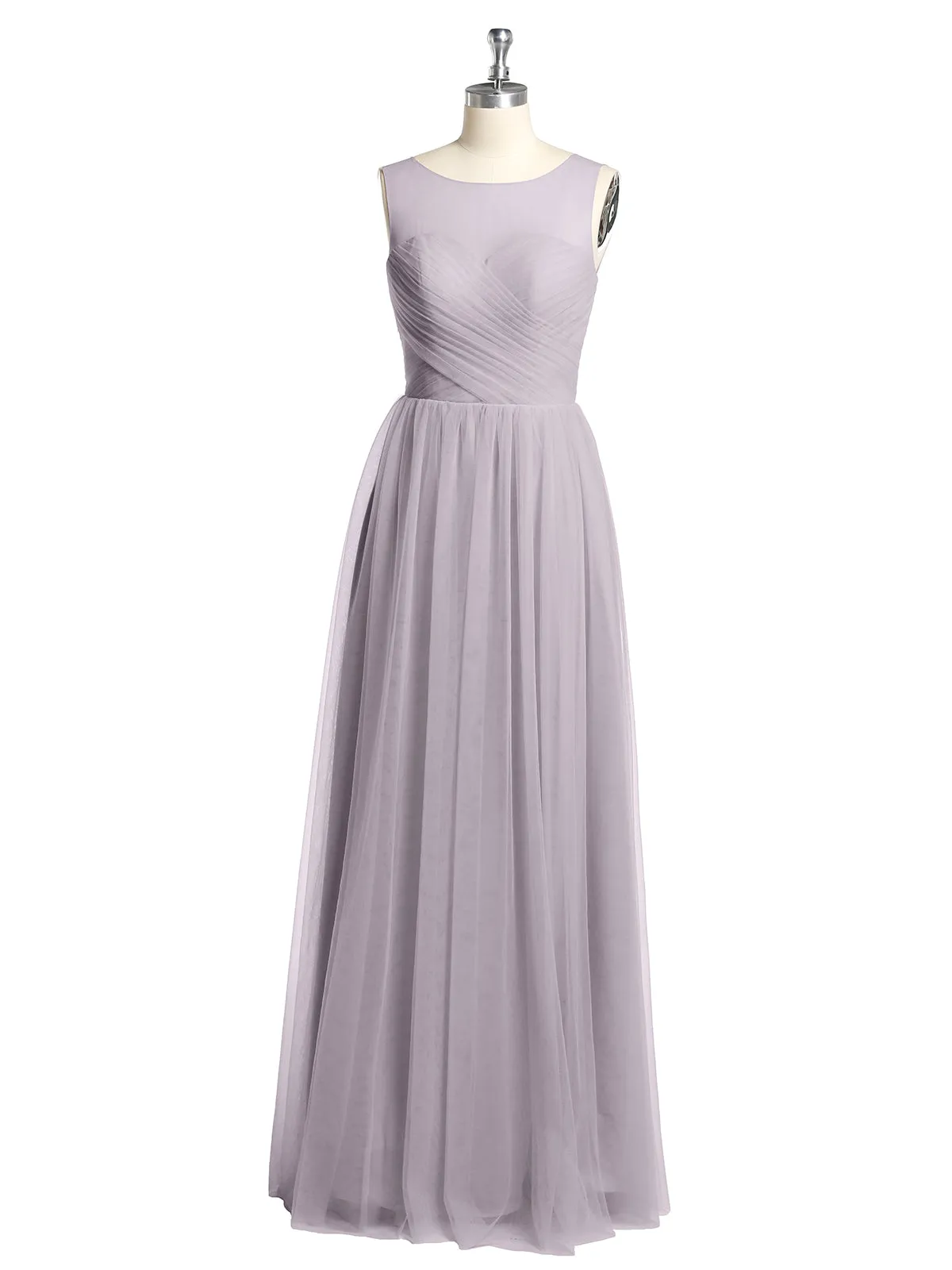 Illusion Neck Cross Tulle Bridesmaid Dresses-Dusk Plus Size