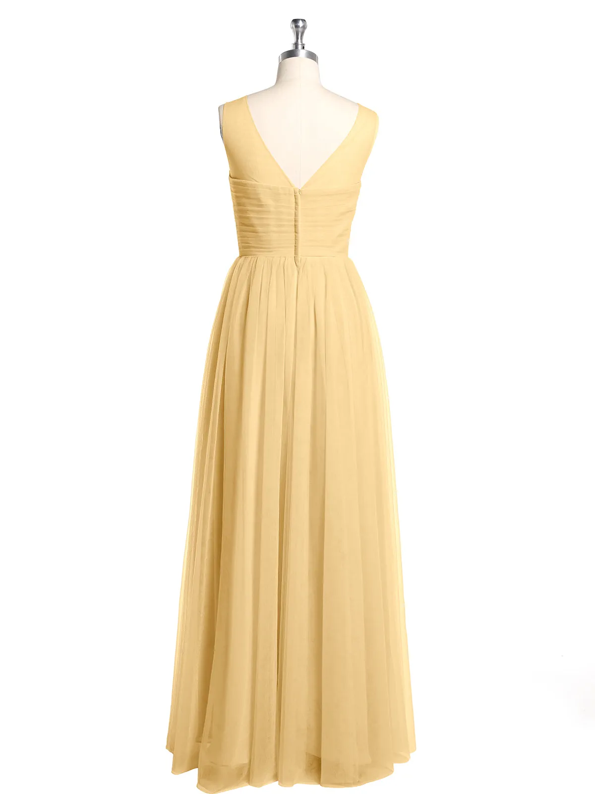 Illusion Neck Cross Tulle Bridesmaid Dresses-Gold