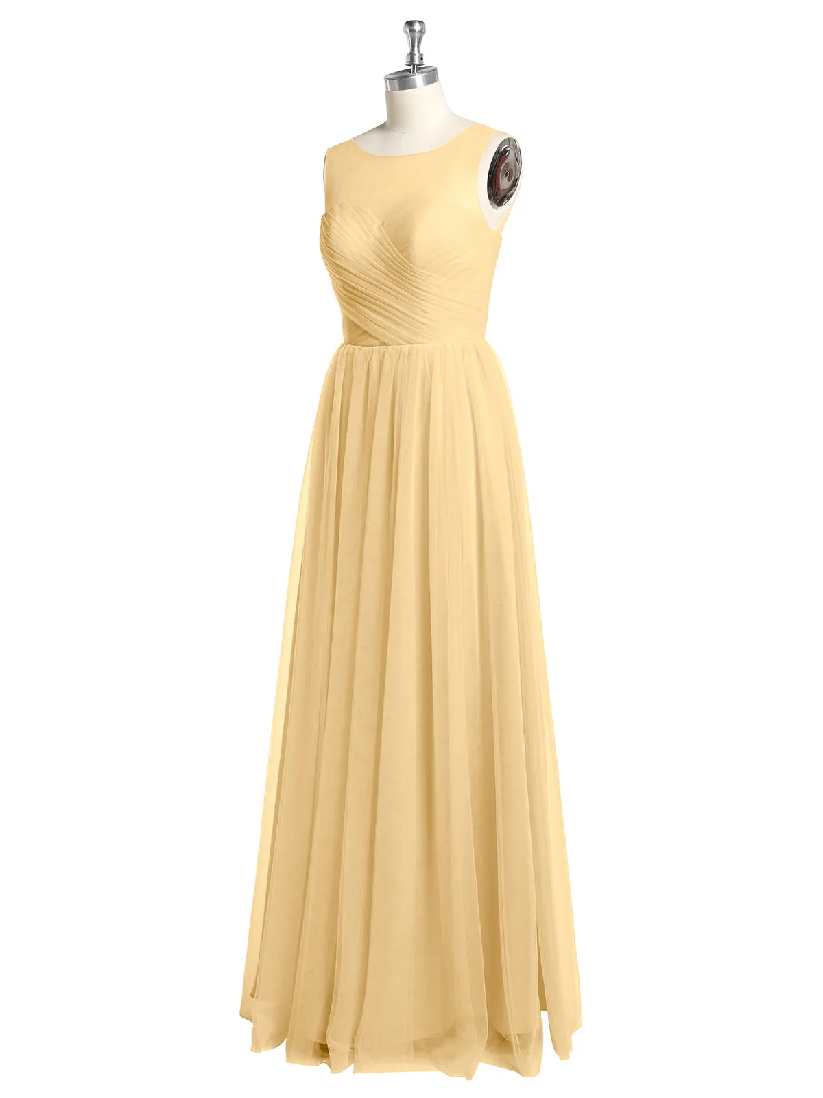 Illusion Neck Cross Tulle Bridesmaid Dresses-Gold