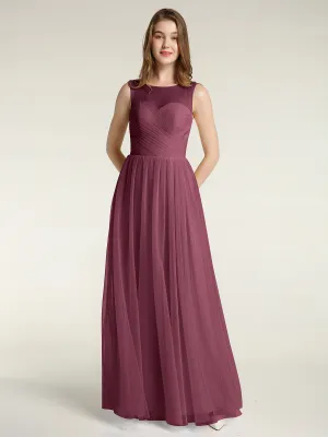 Illusion Neck Cross Tulle Bridesmaid Dresses-Mulberry