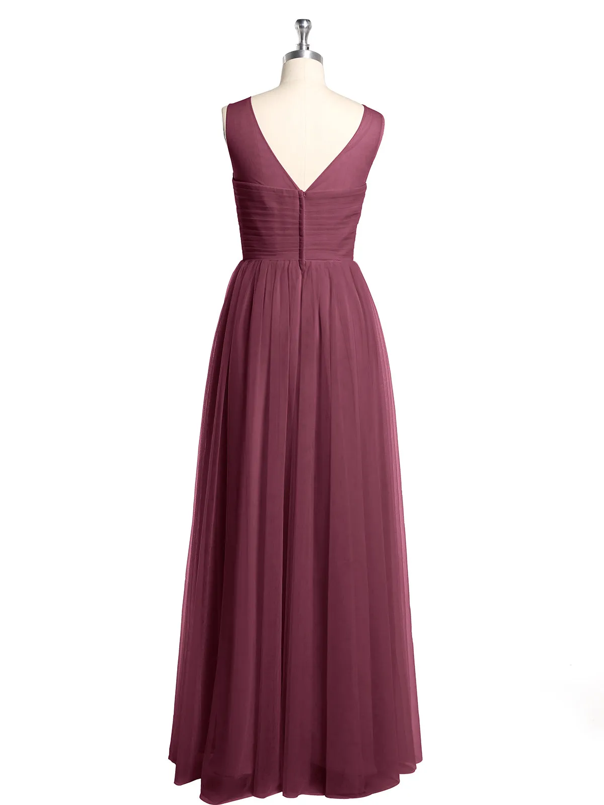 Illusion Neck Cross Tulle Bridesmaid Dresses-Mulberry