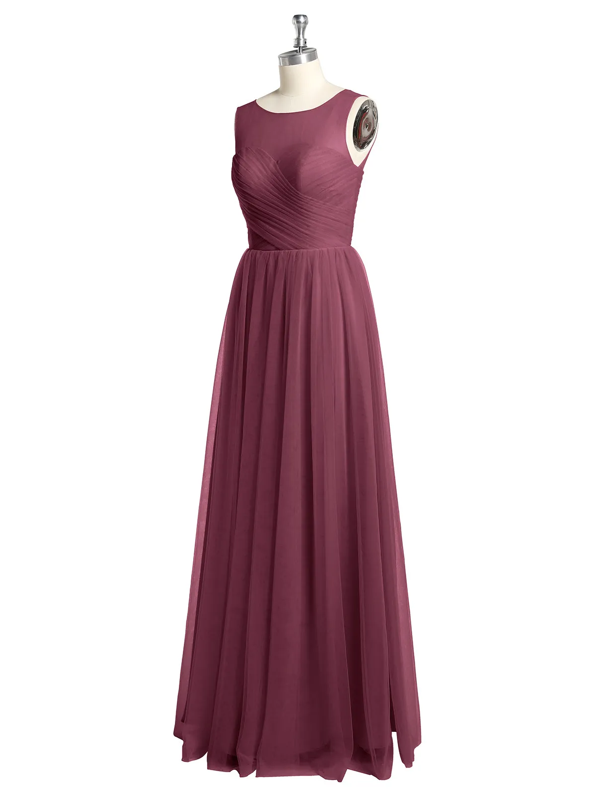 Illusion Neck Cross Tulle Bridesmaid Dresses-Mulberry